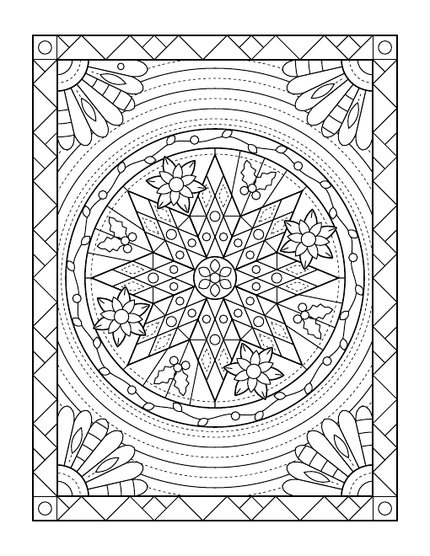 Christmas Quilt Coloring Book sample page: a Lone Star medallion quilt