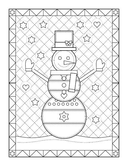 Christmas Quilt Coloring Book sample page: a quilted snowman