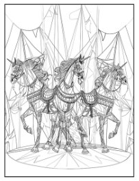 Geometric Circus Fun sample page: circus horses under the big top