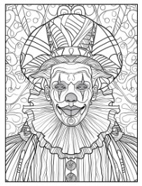 Geometric Circus Fun sample page: a ringmaster clown