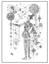Geometric Circus Fun sample page: a juggler with dangling ornaments