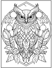 Geometric Adult Coloring Book sample page: a geometric owl