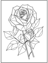 Geometric Adult Coloring Book sample page: a faceted rose