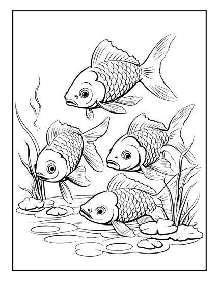 Lullaby Adult Coloring Book sample page: fish in a pond
