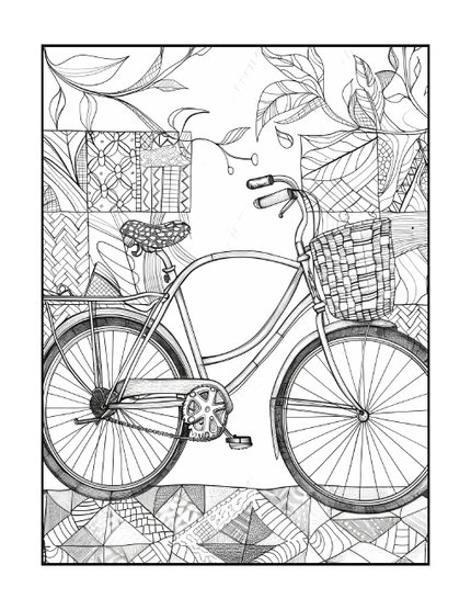 Geometric Masterpieces sample page: a bicycle with a basket