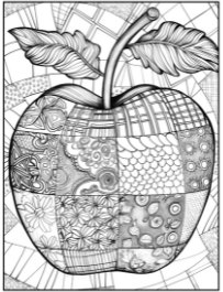 Modern Quilt Coloring Book sample page: a patchwork apple