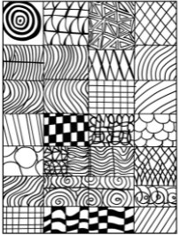 Modern Quilt Coloring Book sample page: sampler of quilt textures