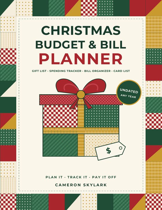 Christmas Budget and Bill Planner cover: a patchwork gift box with a price tag