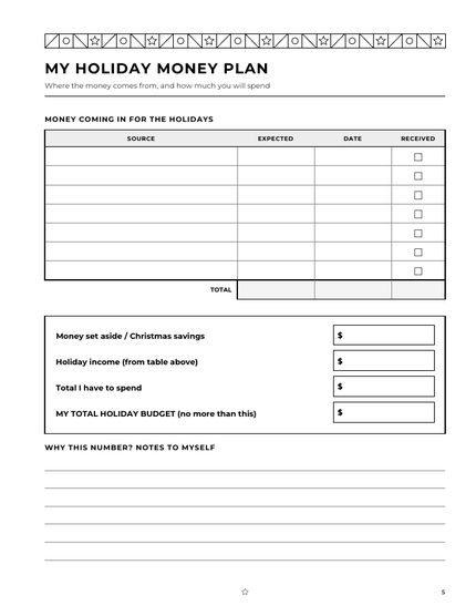 Christmas Budget and Bill Planner sample page: My holiday money plan